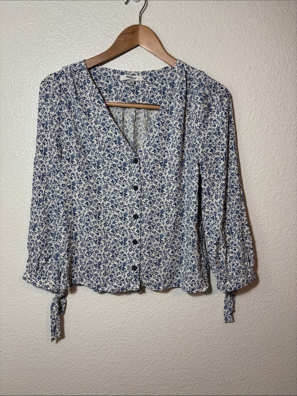 Madewell Americana Floral Tie Sleeve Button Front Blouse Size Small | Boho |